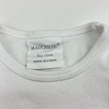Load image into Gallery viewer, Unisex Marquise, white cotton long sleeve bodysuit, GUC, size 0000,  