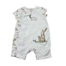 Load image into Gallery viewer, Unisex Guess How Much I Love You, white cotton romper, embroidered, FUC, size 00,  