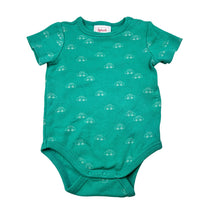 Load image into Gallery viewer, Unisex Sprout, teal organic cotton blend ribbed bodysuit, car, EUC, size 00,  