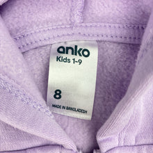 Load image into Gallery viewer, Unisex Anko, purple cotton blend zip fleece lined hooded sweater, FUC, size 8,  