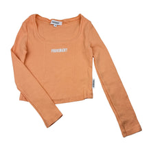 Load image into Gallery viewer, Girls Pavement, orange stretch cotton ribbed cropped long sleeve t-shirt, embroidered, GUC, size 8,  