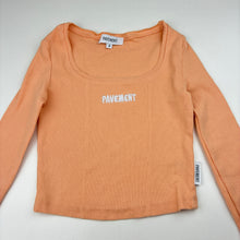 Load image into Gallery viewer, Girls Pavement, orange stretch cotton ribbed cropped long sleeve t-shirt, embroidered, GUC, size 8,  