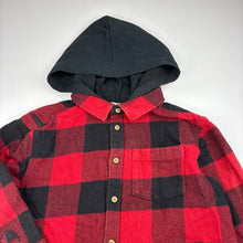 Load image into Gallery viewer, Unisex KID, check cotton blend hooded long sleeve shirt, GUC, size 10,  