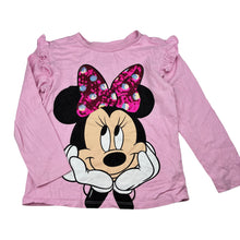 Load image into Gallery viewer, Girls Disney, Minnie Mouse cotton sequin ruffle long sleeve t-shirt, wash fade, FUC, size 5,  