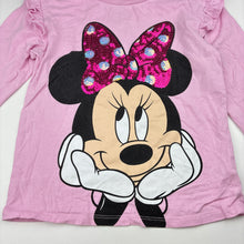 Load image into Gallery viewer, Girls Disney, Minnie Mouse cotton sequin ruffle long sleeve t-shirt, wash fade, FUC, size 5,  