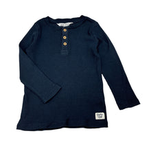 Load image into Gallery viewer, Unisex H&amp;M, navy cotton ribbed long sleeve henley top, GUC, size 3,  