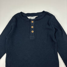 Load image into Gallery viewer, Unisex H&amp;M, navy cotton ribbed long sleeve henley top, GUC, size 3,  
