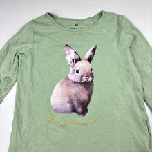 Load image into Gallery viewer, Girls H&amp;M, green stretch cotton long sleeve t-shirt, rabbit, GUC, size 7-8,  