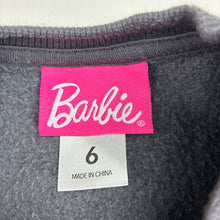 Load image into Gallery viewer, Girls Barbie, charcoal cotton blend sequin fleece lined sweater, embroidered, EUC, size 6,  