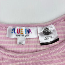 Load image into Gallery viewer, Girls BLUE INK Thermals, striped wool long sleeve t-shirt, EUC, size 6-7,  