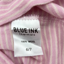 Load image into Gallery viewer, Girls BLUE INK Thermals, striped wool long sleeve t-shirt, EUC, size 6-7,  