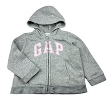 Load image into Gallery viewer, Girls Baby Gap, grey cotton blend zip fleece lined hoodie, embroidered, FUC, size 2,  