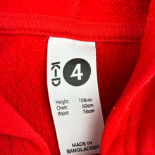 Load image into Gallery viewer, Unisex KID, red cotton blend zip fleece lined hoodie, GUC, size 4,  