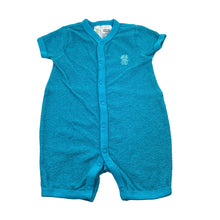 Load image into Gallery viewer, Unisex Dymples, turquoise cotton blend terry romper, embroidered, GUC, size 00,  