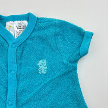 Load image into Gallery viewer, Unisex Dymples, turquoise cotton blend terry romper, embroidered, GUC, size 00,  