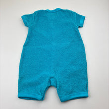 Load image into Gallery viewer, Unisex Dymples, turquoise cotton blend terry romper, embroidered, GUC, size 00,  