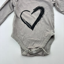 Load image into Gallery viewer, Unisex Bambooloui, grey bamboo blend long sleeve bodysuit, heart, FUC, size 000,  