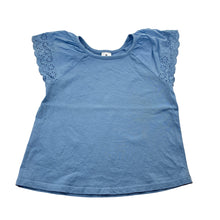 Load image into Gallery viewer, Girls Target, blue cotton t-shirt, broderie sleeves, minor marks, FUC, size 3,  