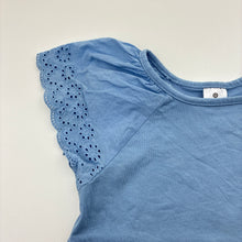Load image into Gallery viewer, Girls Target, blue cotton t-shirt, broderie sleeves, minor marks, FUC, size 3,  