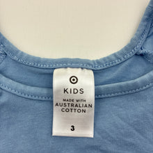 Load image into Gallery viewer, Girls Target, blue cotton t-shirt, broderie sleeves, minor marks, FUC, size 3,  