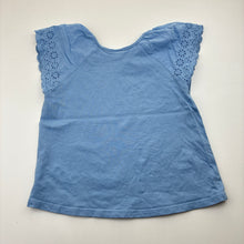 Load image into Gallery viewer, Girls Target, blue cotton t-shirt, broderie sleeves, minor marks, FUC, size 3,  