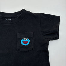 Load image into Gallery viewer, Boys Sesame Street, Cookie Monster black cotton t-shirt, embroidered, GUC, size 3,  