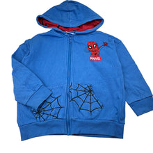 Load image into Gallery viewer, Boys Marvel, Spider-Man blue cotton zip fleece lined hoodie, FUC, size 5-6,  