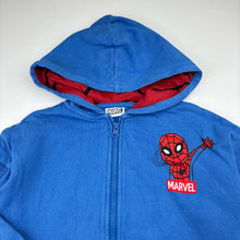 Load image into Gallery viewer, Boys Marvel, Spider-Man blue cotton zip fleece lined hoodie, FUC, size 5-6,  