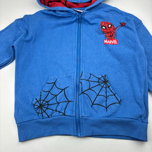 Load image into Gallery viewer, Boys Marvel, Spider-Man blue cotton zip fleece lined hoodie, FUC, size 5-6,  