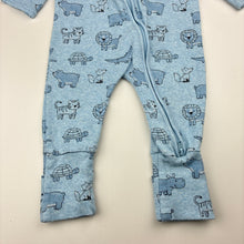 Load image into Gallery viewer, Unisex Sprout, blue stretch organic cotton ribbed zip romper, GUC, size 00,  
