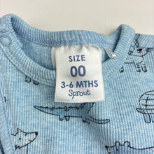Load image into Gallery viewer, Unisex Sprout, blue stretch organic cotton ribbed zip romper, GUC, size 00,  