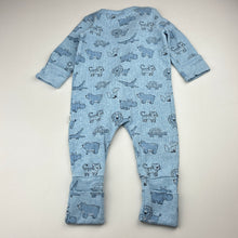 Load image into Gallery viewer, Unisex Sprout, blue stretch organic cotton ribbed zip romper, GUC, size 00,  