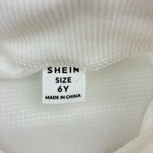 Load image into Gallery viewer, Girls SHEIN, white waffle long sleeve top, embroidered, minor marks, FUC, size 6,  
