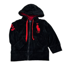 Load image into Gallery viewer, Unisex Money Baby, black velour zip hooded polo sweater,, GUC, size 2,  