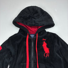 Load image into Gallery viewer, Unisex Money Baby, black velour zip hooded polo sweater,, GUC, size 2,  