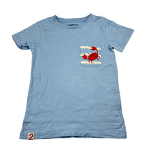 Load image into Gallery viewer, Unisex Next, blue organic cotton t-shirt, embroidered, crab, FUC, size 3-4,  