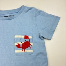 Load image into Gallery viewer, Unisex Next, blue organic cotton t-shirt, embroidered, crab, FUC, size 3-4,  