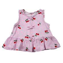 Load image into Gallery viewer, Girls Anko, check cotton ruffle top, embroidered, cherries, FUC, size 3,  