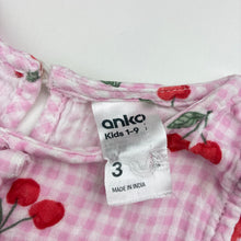 Load image into Gallery viewer, Girls Anko, check cotton ruffle top, embroidered, cherries, FUC, size 3,  