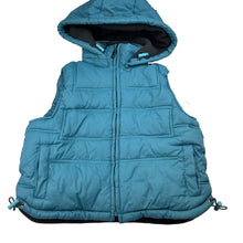 Load image into Gallery viewer, Unisex E·BASICS, turquoise zip fleece lined hooded puffer vest, GUC, size 5,  