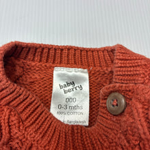 Load image into Gallery viewer, Unisex Baby Berry, rust cotton sweater knit romper, EUC, size 000,  