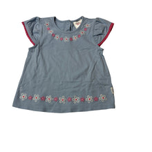 Load image into Gallery viewer, Girls Sprout, blue stretch cotton top, embroidered, EUC, size 1,  