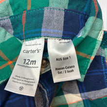 Load image into Gallery viewer, Unisex Carter's, check flannel cotton long sleeve shirt, EUC, size 1,  