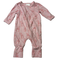 Load image into Gallery viewer, Girls Sprout, stretch organic cotton zip romper, rabbit, EUC, size 0000,  