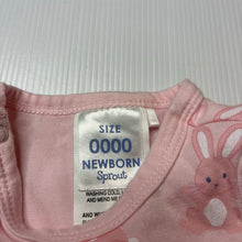 Load image into Gallery viewer, Girls Sprout, stretch organic cotton zip romper, rabbit, EUC, size 0000,  