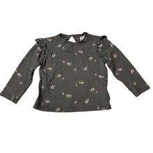 Load image into Gallery viewer, Girls H&amp;M, grey cotton floral ruffle long sleeve t-shirt, GUC, size 2,  
