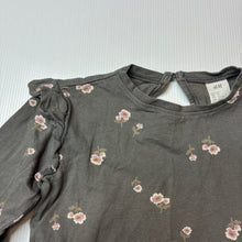 Load image into Gallery viewer, Girls H&amp;M, grey cotton floral ruffle long sleeve t-shirt, GUC, size 2,  