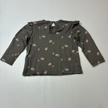 Load image into Gallery viewer, Girls H&amp;M, grey cotton floral ruffle long sleeve t-shirt, GUC, size 2,  