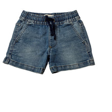 Load image into Gallery viewer, Unisex Target, blue stretch denim shorts, elasticated, EUC, size 3,  