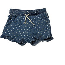 Load image into Gallery viewer, Girls Sprout, chambray cotton ruffle shorts, elasticated, heart, GUC, size 2,  